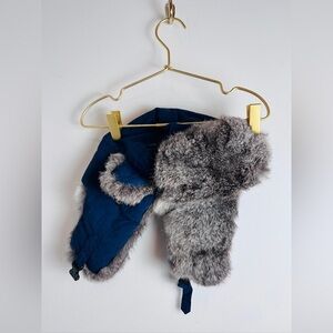 Lil Mad Bomber Kids Rabbit Fur Trapper Hat blue  Size small WARM Ear Flaps